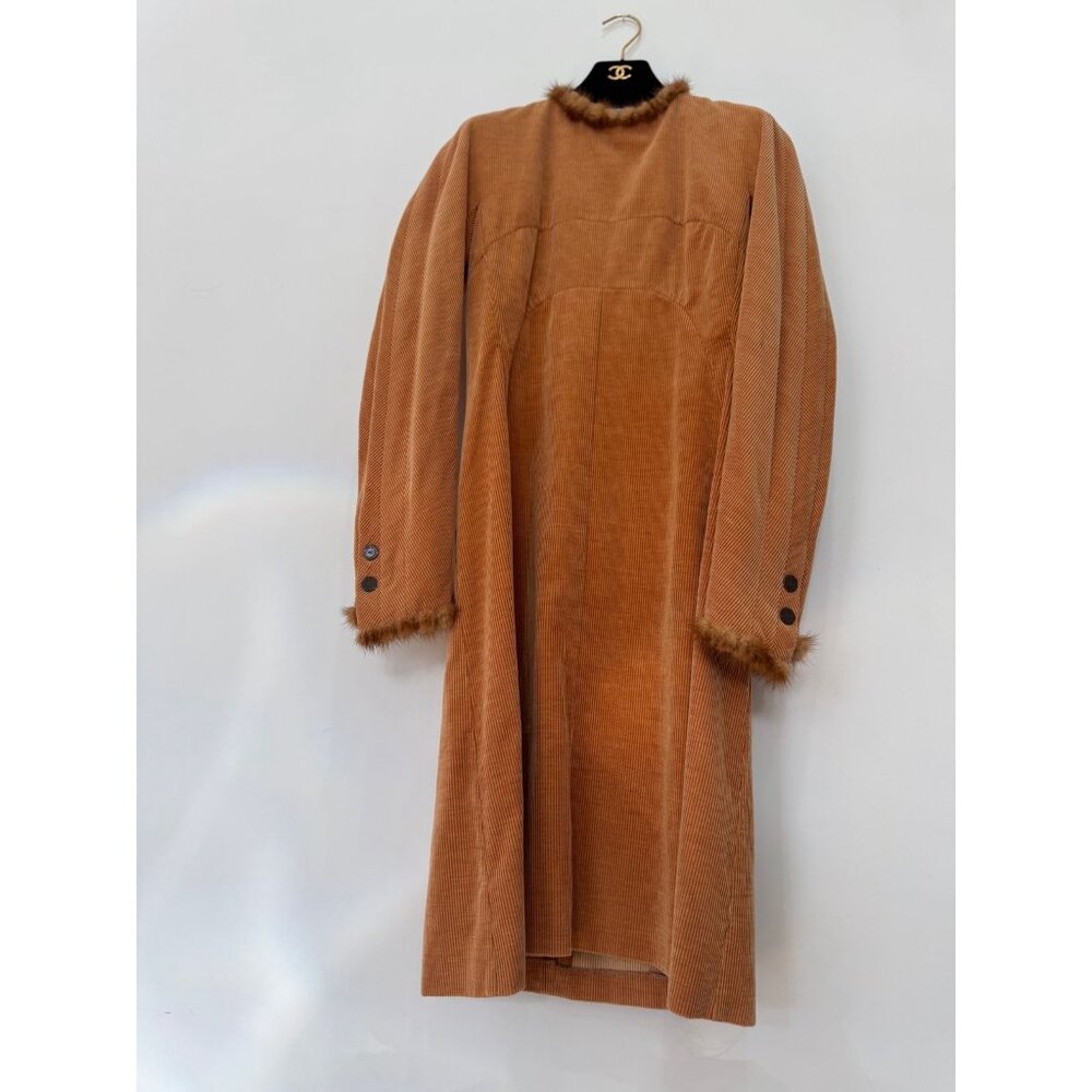 CHANEL 2003 03A Corduroy Coat Fur Trim Burnt Orange IT 42 Made in Italy - Picture 4 of 11
